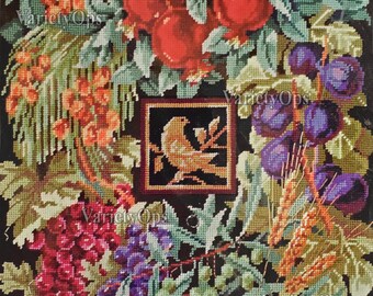 Vintage Needlepoint Kit: Seven Species of Life by Janlynn, a Nancy Rossi Design - Plants, Bountiful, Fruit, Wheat, Bird, Leaves, Nature