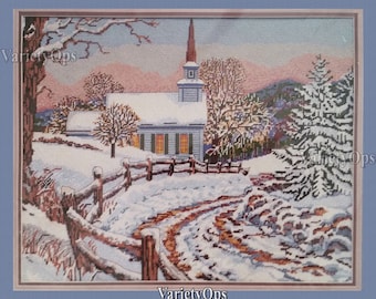 Vintage Needlepoint Kit: SILENT NIGHT by Candamar - Something Special, Floss, Church, Believe, Faith, Christian, Holy, Snow, Winter, Rural