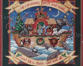 Vintage Needlepoint Kit: Dimensions NOAH'S NOEL - Design by James Himsworth - Floss Kit, Gold accent, Faith, Animals, Ark, God, Noah, Flood