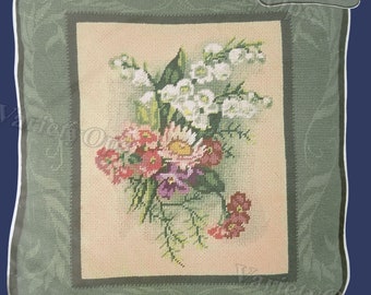 Vintage Needlepoint Kit: VICTORIAN BOUQUET Pillow by Candamar - Floss Kit, Flowers, English, Garden, Green, Floral, Nature, spring, summer
