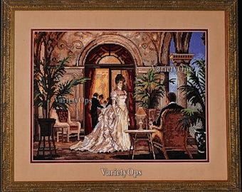 Rare Needlepoint Kit: SUMMER ROMANCE a Dimensions Gold Collection FLOSS Kit - Lady, glamour, evening, porch, patio, terrace, Victorian