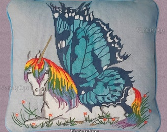 Very Rare Needlepoint Kit: RAINBOW UNICORN by Candamar Something Special FLOSS Kit, Gold accent, Fantasy, Wings, Mythical, White, Pegasus