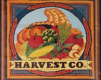 Vintage 1980 Needlepoint Kit: HARVEST CO by Dimensions - Horn of Plenty, Rare, Cornucopia, Food, Fruit, Vegetables, Colors, Old World