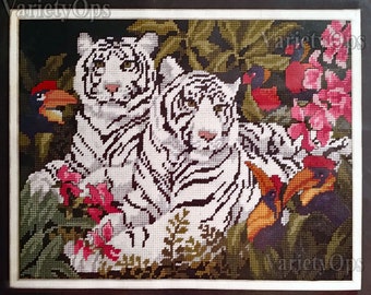 Vintage 1995 Needlepoint Kit: SIBERIAN WHITES by Needle Treasures - Tropical, Tropics, Jungle, White Tiger, Tiger, Rainforest, Wildcats