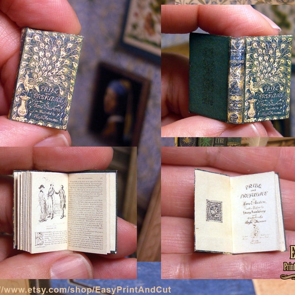 Pride and Prejudice 1813. Jane Austen.  Miniature illustrated book. DollHouse. openable. DIGITAL DOWNLOAD. 12TH. tutorial. Scalable blythe