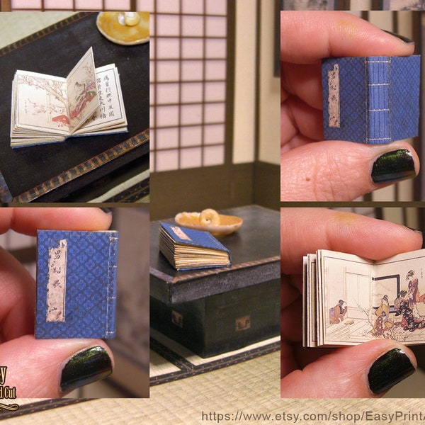 Altes japanisches Gedichtbuch. Illustrierte Miniatur für Puppenhäuser, Dioramen und Roombox im Maßstab 1:12. Digitaler Download, inklusive einfacher Anleitung.