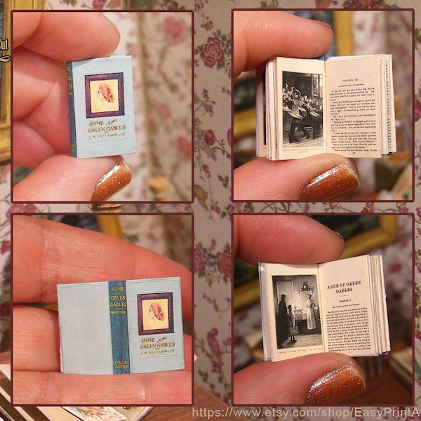 Miniature book , Anne of Green Gables, 1908, illustrated book, 1:12 scale Dollhouse, Diorama, roombox.. printable DOWNLOAD, with tutorial.