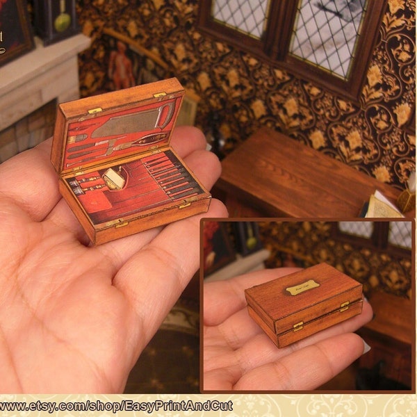 Miniature victorian surgical medical kit case, Surgical Instruments, Dollhouse in 1:12 scale . Printable DOWNLOAD, curiosities and oddities