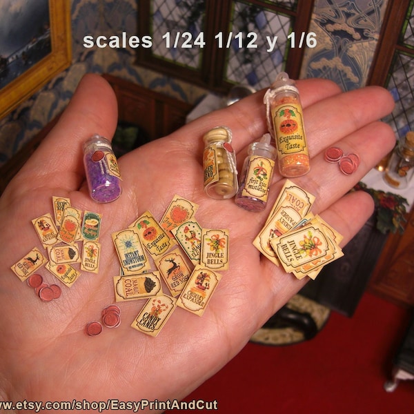 Miniature Christmas Potion Labels & Sealing Wax: Dollhouse Decorations (Printable Download)