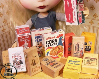 1:6 Printable Miniature Vintage Grocery Set With Cereals, Flour