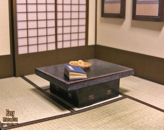 Dollhouse Japanese Low Table | Antique Wood 112 Scale | Printable DIY Furniture