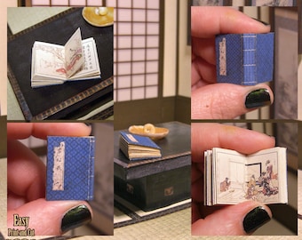 Old Japanese Poem Book. Illustrated miniature for dollhouses, dioramas and roombox in 1:12 scale. Digital download, includes easy tutorial.