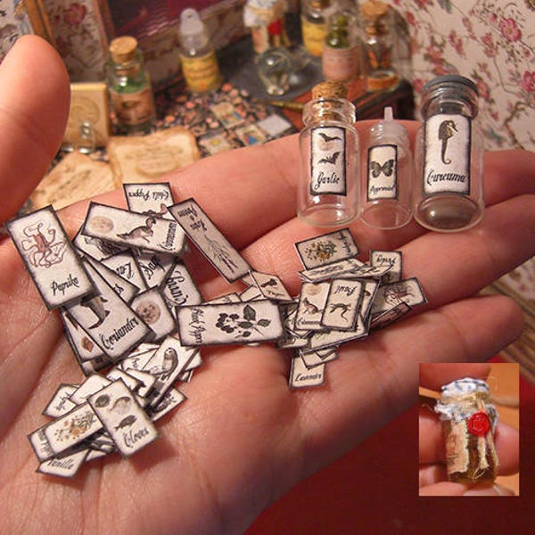 Miniature Curiosities Labels – Fantasy Herbs and Spices, Dollhouse Kitchen Decor (Digital Download)