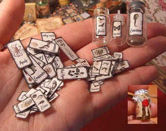 36 Miniature Curiosities labels - 64 sealing wax - Fantasy herbs and spices Labels - 3 sizes - 6 th 12 th - kichen decor . DIGITAL DOWNLOAD
