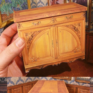 Art Nouveau Sideboard. Miniature, dollhouse papercraft. DIGITAL DOWNLOAD . 12th . VIDEO Tutorial