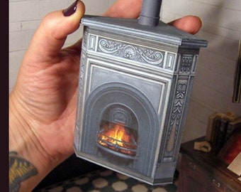 Printable Dollhouse Fireplace: Victorian Corner Stove (Digital Download)