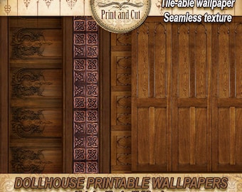 Dollhouse Wallpaper, decorative molding, wood panel . Victorian . steampunk. Gothic .Repeating  patterns . DIGITAL DOWNLOAD 1:12. Miniature
