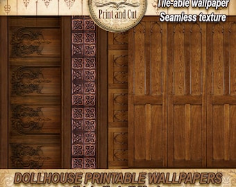 Carta da parati per casa delle bambole, scala 1:12, modanature e pannelli decorativi in legno, epoca vittoriana, per stanze in miniatura, diorami, download stampabile fai da te