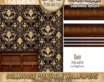 Miniature Dollhouse Wallpaper: Victorian Wood Panel (Digital Download)