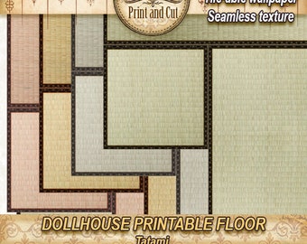 4 Tatami Traditional floors, 4 shades .Repeating  patterns . PRINTABLE DIGITAL DOWNLOAD. 1:12 scale. Miniatures. Roombox.