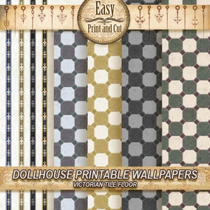 Miniature stoneware floor for dollhouses, with separate borders, 4 Tones, PRINTABLE digital DOWNLOAD, for 1:12 scale.
