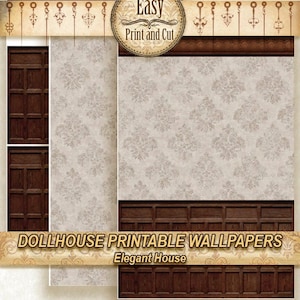 Dollhouse Wallpaper, Elegant House. wood panel. tiles. printable DIGITAL DOWNLOAD. victorian. Vintage .Repeating  patterns 1:12 Miniature