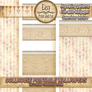 Dollhouse Wallpaper, decorative molding. &quot; Victorian children room &quot; VICTORIAN STEAMPUNK . Digital DOWNLOAD . 1:12. tutorial. Miniature