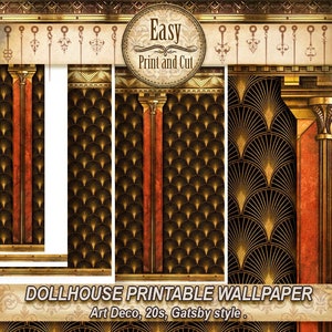 Carta da parati per case delle bambole, Art Déco, anni '20, stile Gatsby, DOWNLOAD DIGITALE stampabile, motivi ripetuti per miniature in scala 1:12.
