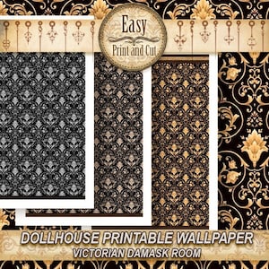 "Puppenhaus-Tapete ""Victorian Damask Room"", Miniatur, viktorianischer und antiker Stil, PRINTABLE Download, DIY"