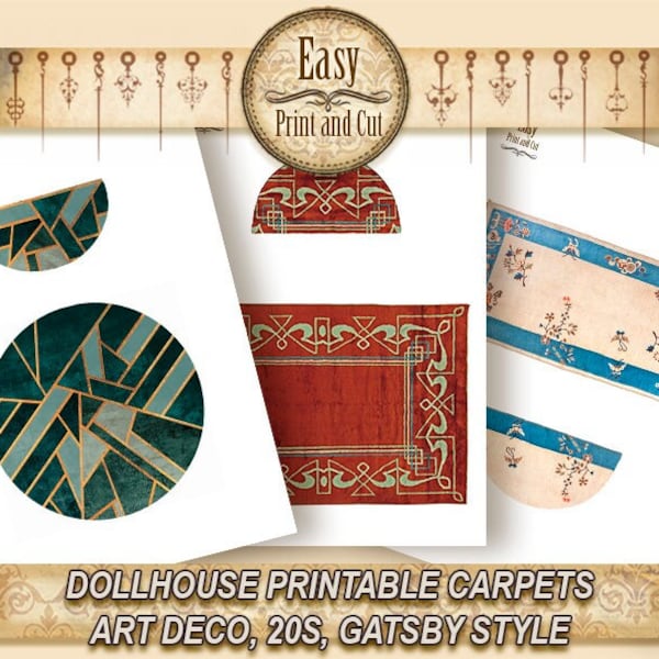 6 Dollhouse Carpets, Rugs, Art Deco, 20s, Gatsby Style, for dollhouse in 1:12 scale, print it on paper or Printable fabric, digital DIY