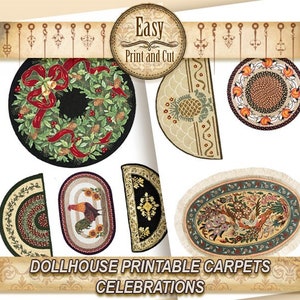 7 Dollhouse Carpets, Rugs, decoration of celebrations, Christmas, Halloween, Easter.... , for dollhouse in 1:12 scale printable digital DIY