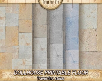Sols en pierre travertin miniature, 4 tons différents, motifs répétés, TÉLÉCHARGEMENT numérique imprimable, échelle 1:12. Maisons de poupées miniatures à faire soi-même