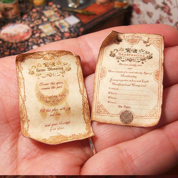 Two Miniature wicca Scrolls . Blessing home spell & Handfasting Certificate . Instant Digital DOWNLOAD - Magician , Witches , Wizards -12 th