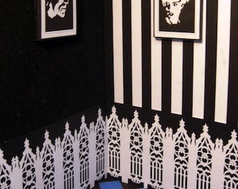 Miniature Dollhouse Wallpaper 1:12 scale, Modern Gothic style, Nevermore and Addams family inspiration, PRINTABLE DOWNLOAD DIY. Halloween