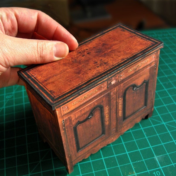Miniature  reproduction of an Provencal 19th sideboard . DIGITAL DOWNLOAD . 12th. papercraft DIY . video tutorial