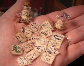 18 Miniature Magic Halloween labels - with 32 sealing wax - Fantasy Potion Labels - Printable Instant DIGITAL DOWNLOAD - Scale 1:12