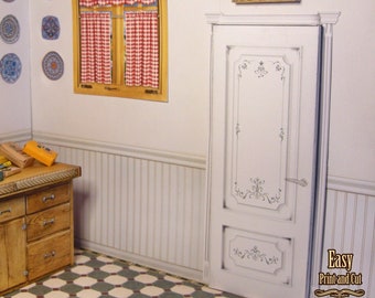 Dollhouse White Kitchen Door with Framed Art (Digital Download)