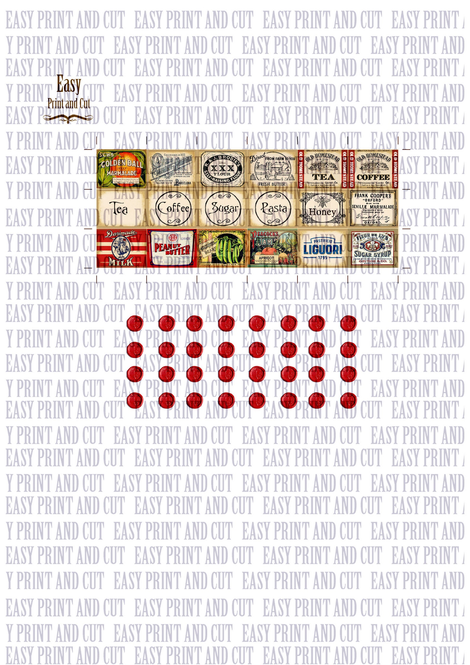 18 Miniature Antique Grocery Labels, 1:12 Scale, 32 Sealing Wax, Coffee ...