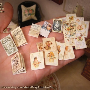 Miniature Calendars, almanacs, book about the flowers of each month, Victorian woman portrait... Dollhouse 1:12 scale, DIY Digital DOWNLOAD.