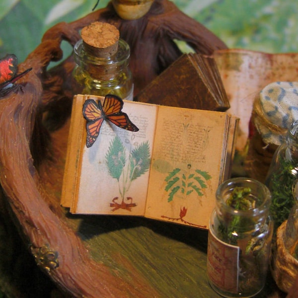 Miniature illustrated book, 1:12 scale, HERBARIUM liber medicinalis, antique medieval herbal medicine book, PRINTABLE, diy, witches books.