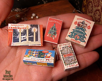 5 CHRISTMAS DECORATION dollhouse Printable miniature. Vintage Retro Original BOXES. Scale 1:12. tutorial. Gift. scalable for Blythe Barbie..