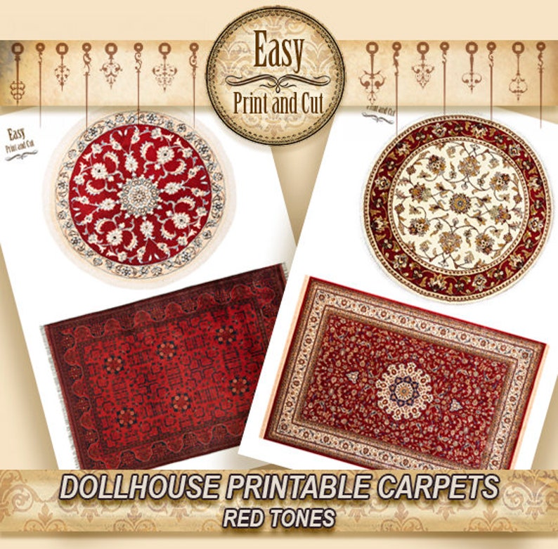 4 Dollhouse Carpets, Rugs, Red Tones, for Dollhouse Dioramas and ...