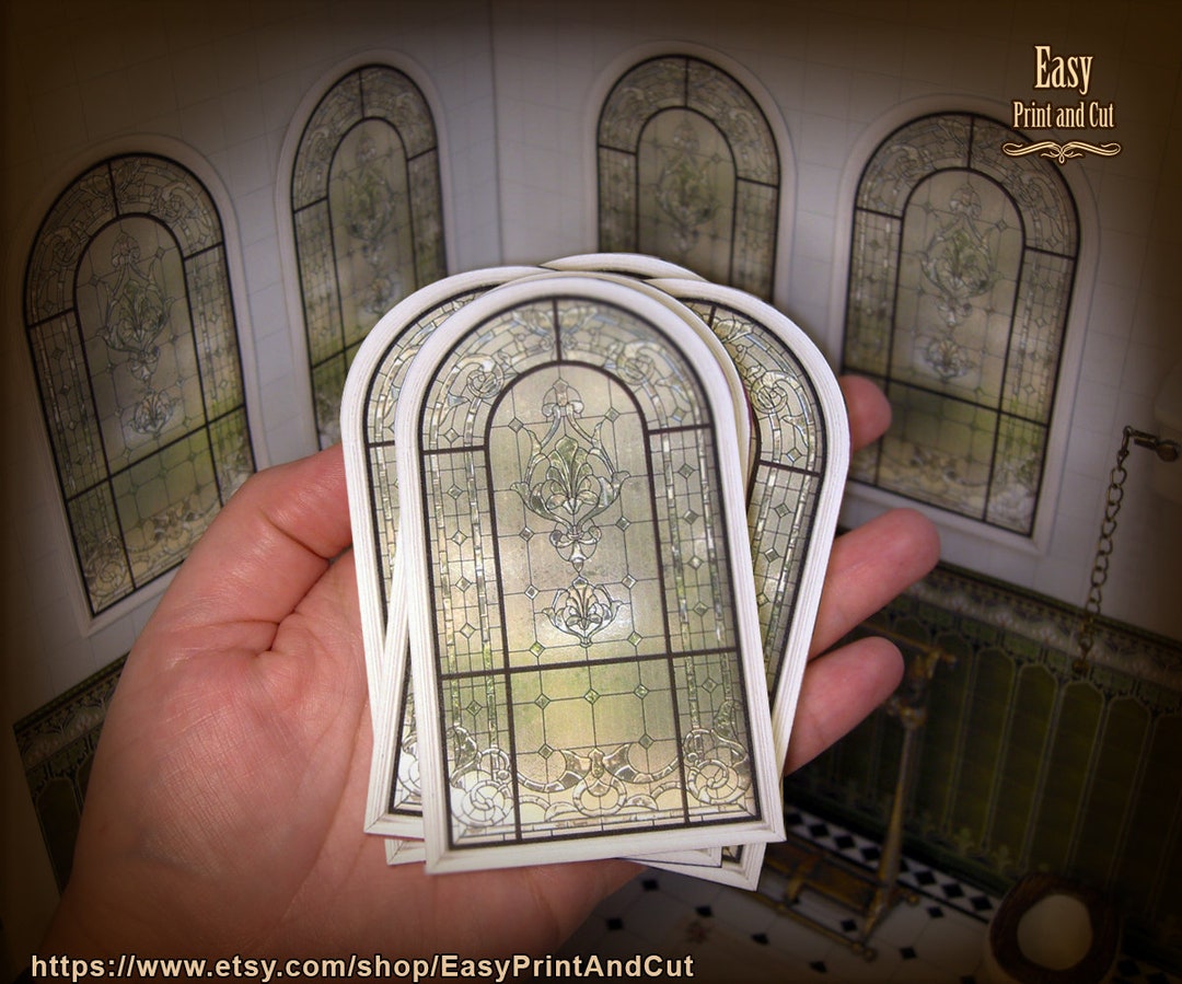 6 Dollhouse Windows 1:12 Scale, Printable, Miniature Victorian Bathroom Windows, Clear Stained Glass DIGITAL DOWNLOAD Its Easy Papercraft. - Etsy