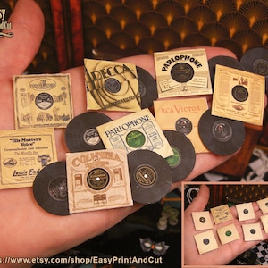 Antique phonograph albums, 1:12 scale , Authentic reproductions, covers and records, free easy tutorial, DIY printable DIGITAL DOWNLOAD.