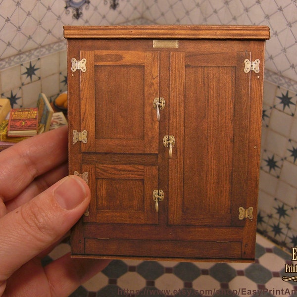 Miniature dollhouse Victorian Icebox, Vintage style, Furniture miniature Printable, DIGITAL DOWNLOAD, 1:12 scale, video tutorial, DIY.