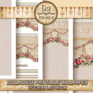 1:12 Tapete, viktorianisches Puppenhaus Tapete, Blumenmuster, DIGITALER DOWNLOAD zum Ausdrucken, florales Muster für 1:12.