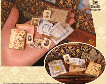 Victorian Graduation Miniature Set 1:12 | Framed certificate, degrees from famous universities, portraits, box... | Dollhouse Printable DIY