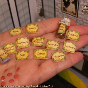 12  Miniature  labels of Magic herbs for potions and spells, 32 sealing wax, wicca real potions, Printable DIGITAL DOWNLOAD, scale 1:12