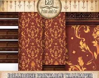 Dollhouse Wallpaper, Miniature 1:12 scale, "Victorian Tarot Room", victorian and antique style, PRINTABLE Download, DIY