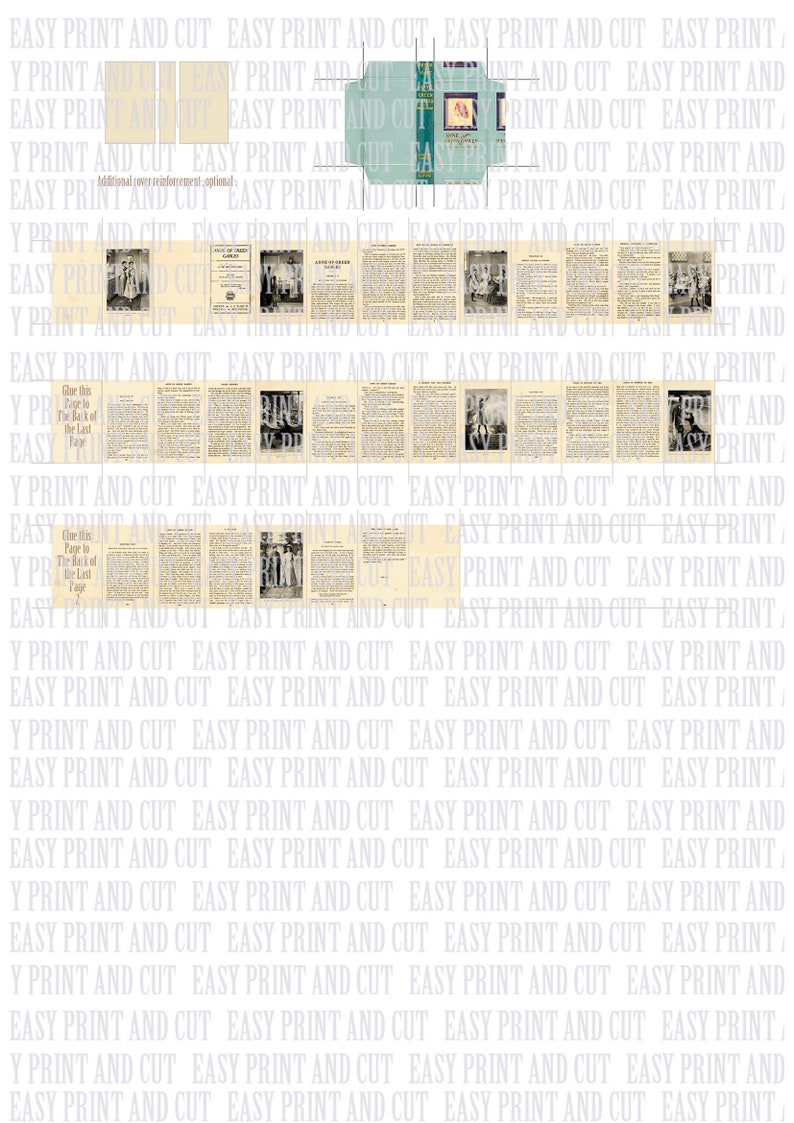 Pu&ograve; includere: Un modello di copertina di libro stampabile con un design vintage. La copertina presenta uno sfondo blu chiaro con un bordo bianco e il testo "Dai questa pagina al retro dell'ultima pagina".